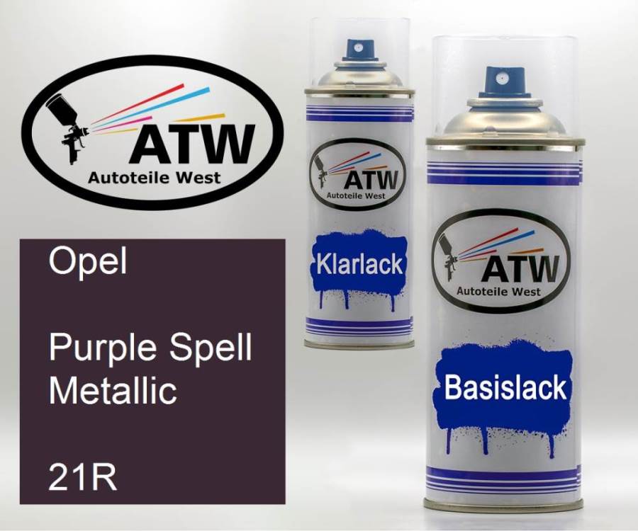 Opel, Purple Spell Metallic, 21R: 400ml Sprühdose + 400ml Klarlack - Set, von ATW Autoteile West.